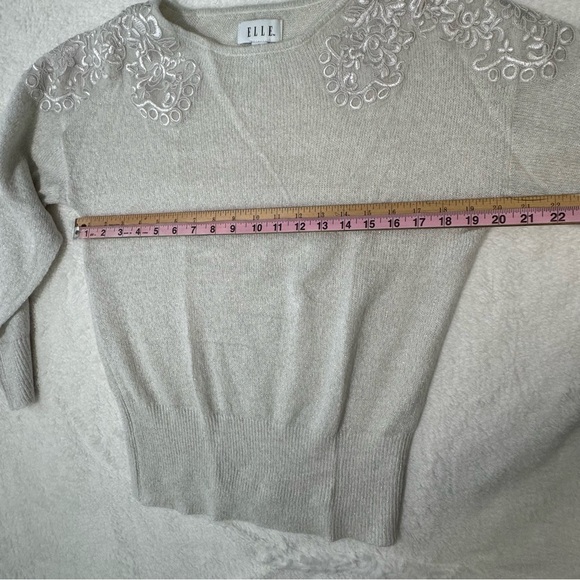 Medium Vintage ELLE knit sweater, metallic thread knit, boat neck A4Q24-6 - Picture 9 of 13
